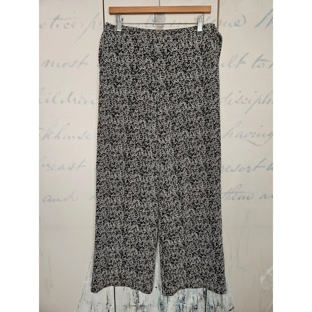 Michael Kors Wide Leg Pants M Black White Speckled Knit Pull On Cropped Culottes